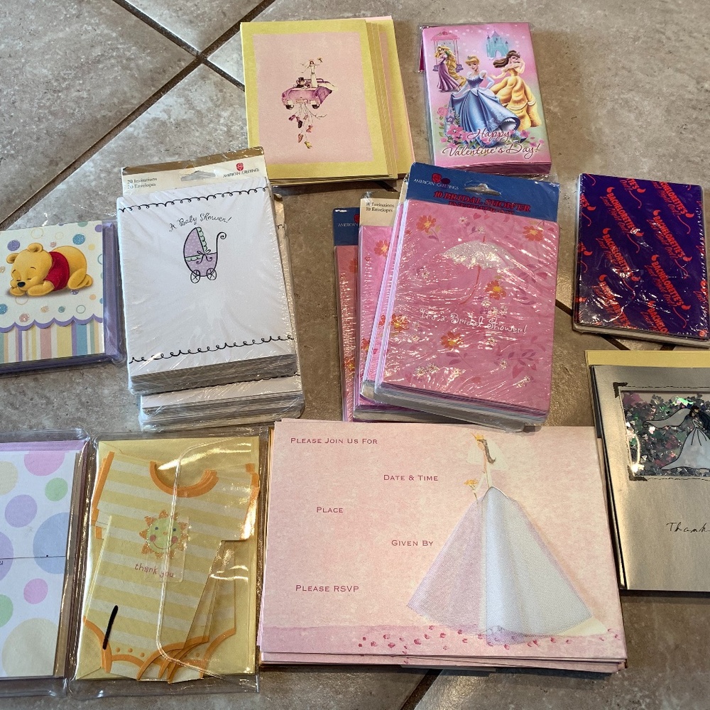 Various stationery cards for weddings and babies